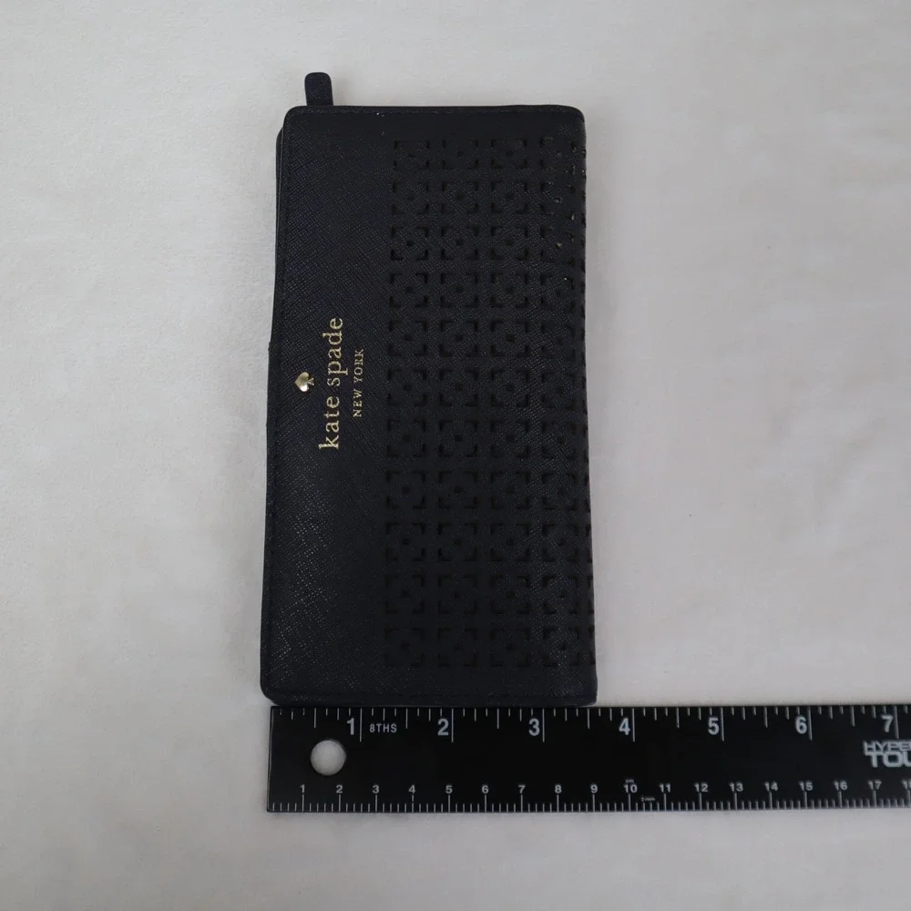 Kate Spade Cedar Street Perforated Lacey Wallet Bifold Black Saffiano Leather